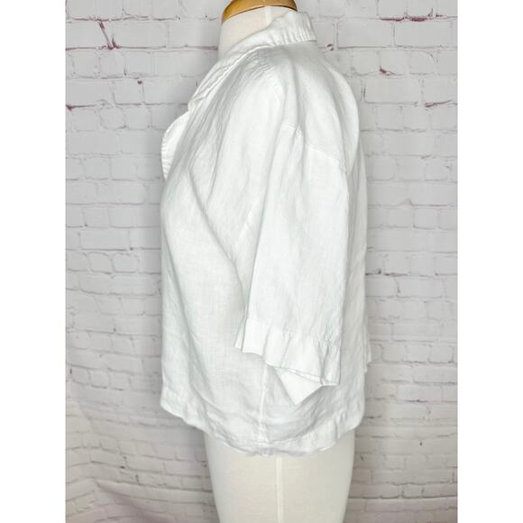 Madewell White 100% Linen Cropped Button Front Short Sleeve Top Womens Large - Picture 7 of 8